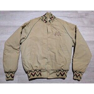 Vintage Mens West Ark Tan Snap Jacket Sz M USA Navajo Aztec Trim Dream Catcher
